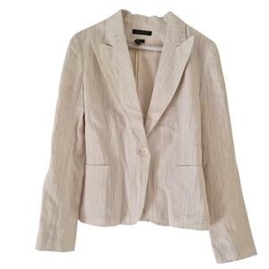 Vintage Lauren Ralph Lauren Linen Pinstripe Blazer Jacket Cream Coastal Size 10